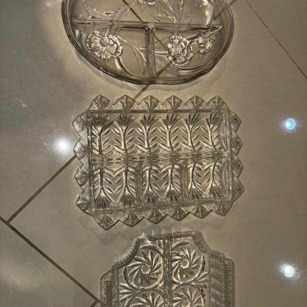 Vintage Clear Glass Serving Trays (set of 3)